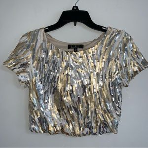Lulu’s Sequin Crop Top Gold/Silver/White Women’s Size Small